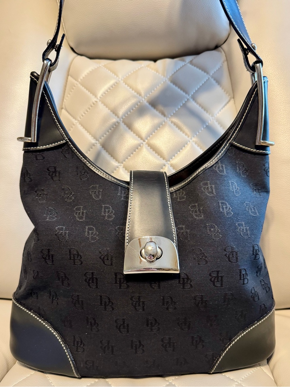 Dooney & Bourke Black Logo Hobo with Silver-Tone Hardware